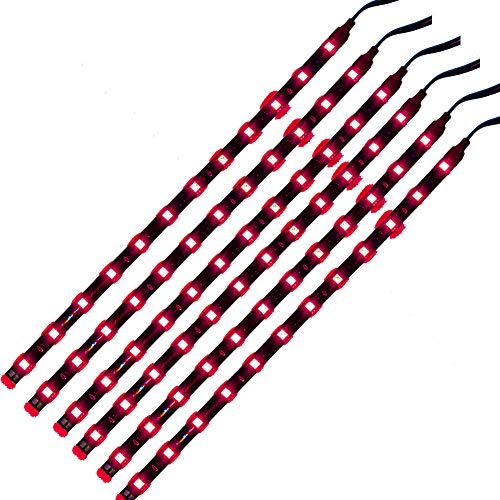 DC 12V Waterproof 1Ft 12 LED Strip Underbody Light with 6 inches Wires for Motor (Red,Pack of 6) - color: Red