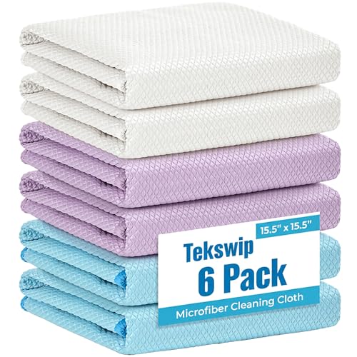Microfiber Glass Cleaning Cloth, White Purple Blue, 6 Pack | 15.5x15.5 Inches Lint Free Streak Free Stainless Steel Cloth For Window Screen Car - color: Blue Purple White