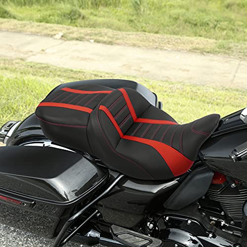 C.C. RIDER GEL Seat Hammock Driver Passenger Seat Fit for Harley Touring 2009-2023 Road King Street Glide Road Glide Electra Glide - color: Red *Gel