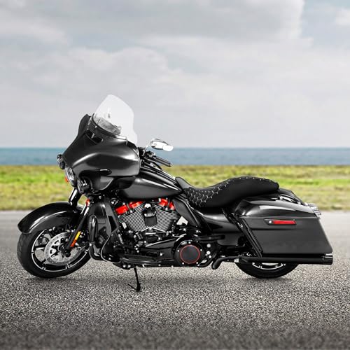C.C. RIDER Rider Passenger Seat Hexagon Stitching for Harley Davidson Touring Road King Street Glide Road Glide Electra Glide CVO 2009-2023 Black Grey - color: Black Grey Seat