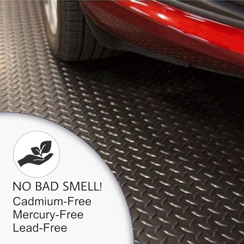 SEAL 5 x 8 FT Premium Garage Floor Mat, Solid 2.8mm Thick Lay-Flat Black Commercial Grade Heavy Duty Parking Mat for Golf Cart, Workbench, ATV, Water/Stain Resistant Runner (Embossed Diamond Plate) - size: 96"L x 60"W x 0.1"Th