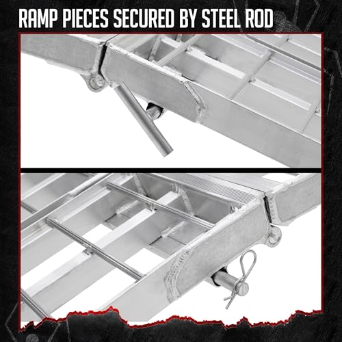 Black Widow 9' Aluminum Folding Motorcycle Ramp, Extra-Wide 3-Piece Arched Ride-Up Loading Ramp for Trucks and Trailers, 1,500 Lb Capacity, Silver - size: 9 feet
