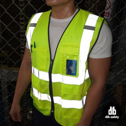 Dib Safety Reflective Safety Vest for Men Women, High Visibility Vest with Pockets and Zipper, ANSI Class 2 - color: Yellow, size: 5X-Large