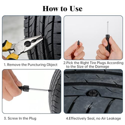 100 PCS Tire Repair Rubber Nail Kit, Vacuum Tire Repair Kits Spiral Rubber Nails, Self-Service Screw in Tire Repair Plugs for Car, Truck, Motorcycle, Tractor Tire Puncture Repair - size: 100PCS