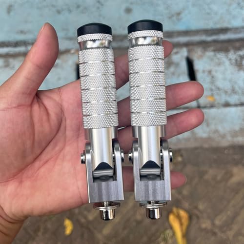 Silver Motorcycle Bicycle Folding Foot Pegs 90 Degree Foldable Electric Motorbike Ebike For Super73 S2/ZX/RX/R/S Passenger Footrests Rearsets Rear Set Footpegs foot Rest Pedals M8 Install Bolts - color: Silver-Foldable