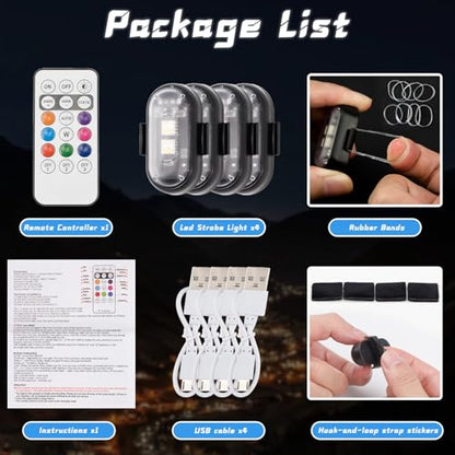 4PCS Wireless LED Strobe Lights with Remote Control, Waterproof USB Charing 8 Colors Mini LED Lights, High Brightness Anti-Collision Warning Lights for Car, Drone, Truck, Automotive & Bike, Strap - color: Hook-and-Loop Strap Version