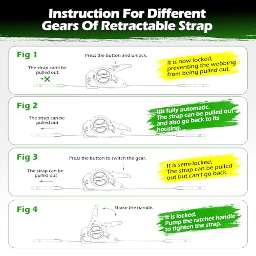 Retractable Ratchet Straps (4-Pack) 1” x 10ft - 1,650lb Break Strength, Heavy-Duty Auto Retracting Tie Down Straps for Cargo, Motorcycle, ATV, UTV, Kayak & Transport (Black) - color: Black