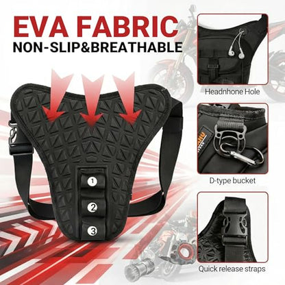 Motorcycle Thigh Bag Tactical Leg Bag Drop Leg Bag for Men Women–Waterproof&Adjustable Leg Strap, Convertible to Leg Fanny Pack or Phone Purse for Outdoor Activities—Complimentary keychain