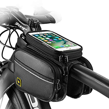 Bike Phone Front Frame Bag Waterproof Bicycle Handlebar Bag with Touch Screen Cell Phone case Holder Cycling storage Pouch for iPhone 16 17 Pro Max Air