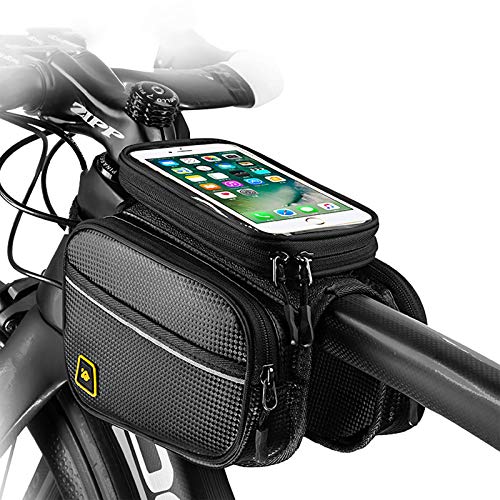 Bike Phone Front Frame Bag Waterproof Bicycle Handlebar Bag with Touch Screen Cell Phone case Holder Cycling storage Pouch for iPhone 16 17 Pro Max Air