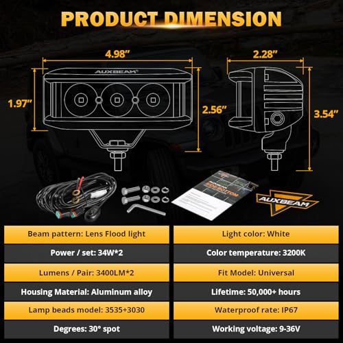 Auxbeam 5in 68W Offroad Driving Lights, 6800LM Side Shooter LED Light Bar with White Spot Flood Combo Beam, Waterproof Offroad Fog Light for UTV ATV Jeep Wrangler Motor Truck Boat - color: White Offroad Driving Lights