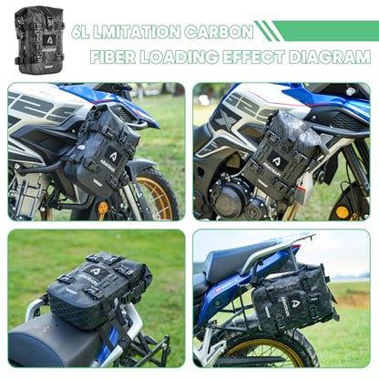 Motorcycle Crash Bar Bag Waterproof Storage Capacity 6L/8L Bumper pack Fender pouch Universal motor kit bags (6L Black Imitation Carbon Fiber) - color: 6L Black Imitation Carbon Fiber