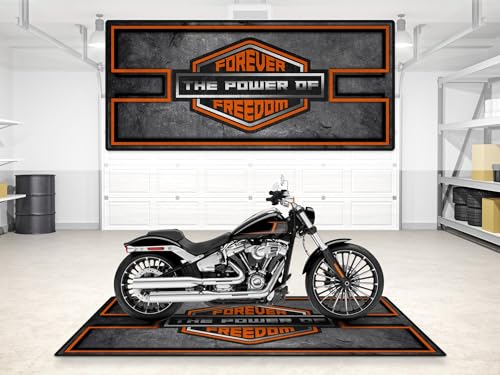 MPM Motorcycle Mat for Forever Freedom Asphalt Design Washable Non-Slip Oil & Water Resistant Parking Pit Mat for Garage, Showroom, Workshop Use | Size 2: 102 x 47/260 x 120 cm - color: Colorful, size: Size 2: 102 x 47 inches / 260 x 120 cm