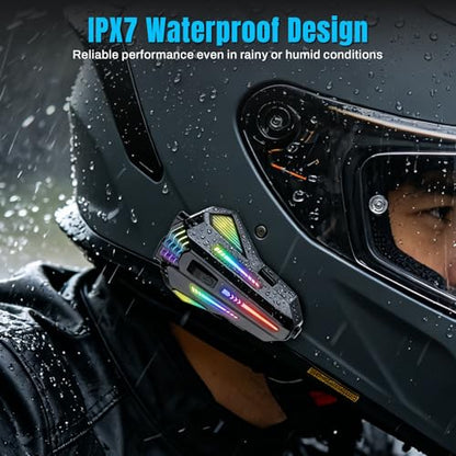 Motorcycle Helmet Bluetooth,6.0 Communication Helmet Speakers Dual Intercom & Music Sharing, Universal Bluetooth Pairing, 4 Custom RGB Light Modes, 2 Mics, IPX6 Noise Cancellation