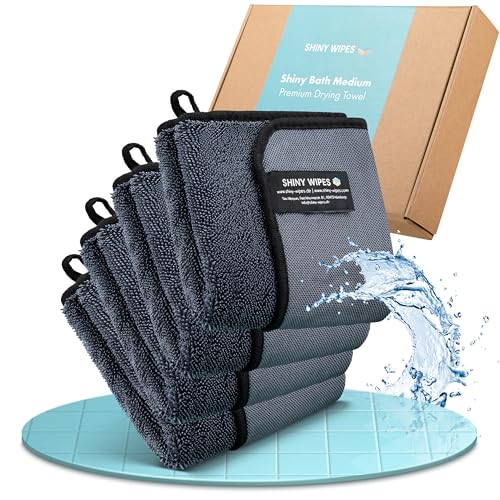 Shiny Wipes Medium Drying Towel, The Original, 12x16in/30x40cm, Ultra Absorbent Twisted-Loop Design, Streak-Free Towel Cloth for Shower, Household, Car, No Streaks or Limescale (4 Towels)