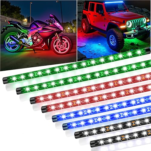 8 Pcs Car Led Light Strip IP67 Waterproof 11" Flexible Led Lights Underglow 12V for Car Motorcycle Boat Golf Cart Interior Exterior Decoration - Green, Blue, Red, White - color: 2Green+2Blue+2Red+2White
