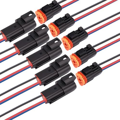 3 Pin Waterproof Connector,3 Wire Electrical Car Auto Connector,With 20CM 16AWG Long Male Female Plug Quick Disconnect Wire Connectors for Car Truck Motorcycle Marine Boat(5 Pairs Black) - size: DT 3P