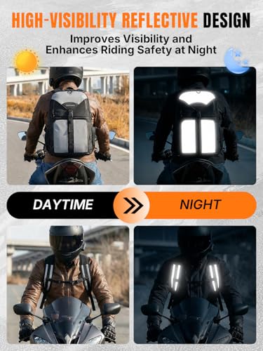 Oumurs Reflective Motorcycle Helmet Backpack, 35L Riding Backpack with Hidden Helmet Net, Hi-Vis Commuter Bag, 1680D Water-Resistant Travel Backpack with Laptop Compartment, Ventilated Back - color: Reflective