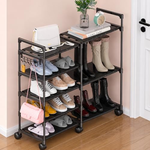 CSXGBAB Shoe Rack Organizer, 5-Tier Large Shoe Stand with Wheels Easy to Mobile Tall Shoe Storage Shelf for Closet, Entryway or Garage for 16–18 Pairs - size: 5-tier with wheels