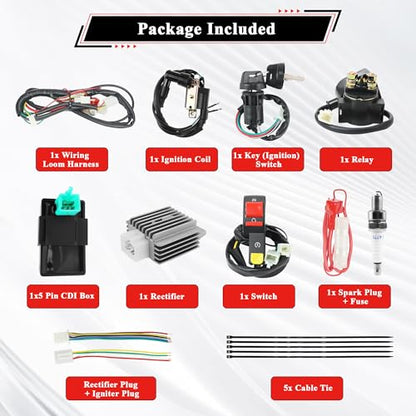 50cc Dirt Bike Wiring Harness Complete Kit with Full Wave Regulator A7TC Spark Plug for 49cc 50cc 70cc 90cc 110cc 125cc Chinese Dirt Pit Bike with 4-Stroke Engine - style: ZMBWH004YFW