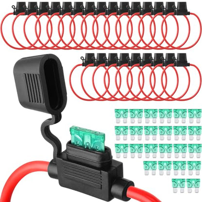 Shimeyao 24 Pcs Inline Fuse Holder Waterproof Automotive Replacement with ATC Blade Fuses for Car Truck Motorcycle Boat (12 Awg with 30 A) - size: 12 Awg with 30 A