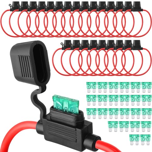 Shimeyao 24 Pcs Inline Fuse Holder Waterproof Automotive Replacement with ATC Blade Fuses for Car Truck Motorcycle Boat (12 Awg with 30 A) - size: 12 Awg with 30 A