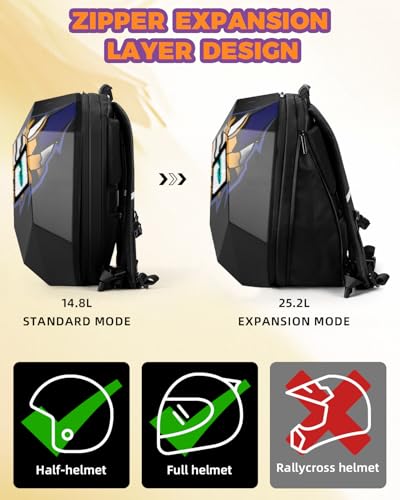 TIGER DONG 19-Inch LED Motorcycle Knight Backpack, App-Controlled DIY,Expandable Hard Shell Helmet Bag with Laptop Compartment, Riding Travel Backpack - color: Yellow and Black