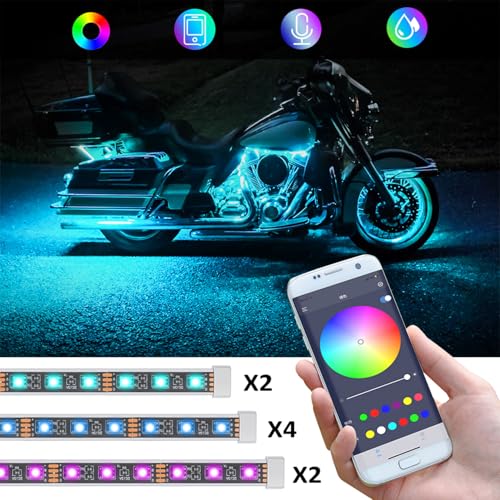 Motorcycle Led Underglow Kit 12pcs Waterproof RGB Motorcycle Led Lights Atmosphere Lights Lamp with Dual Rf Wireless Remote Controllers for Harley Davidson Honda Kawasaki Suzuki
