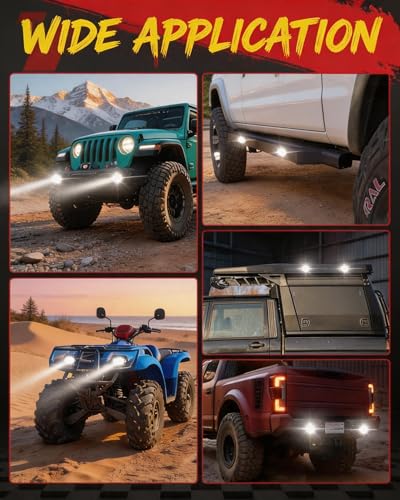 2PCS 40W Flush Mount LED Pods, Flood Beam CREE LED Driving Lights Reverse Backup Light Driving Backup Reverse Light Grill Mount with Wiring Harness Kit Bumper Light for Truck Pickup UTV ATV - size: 4inch Flush Mount - Flood