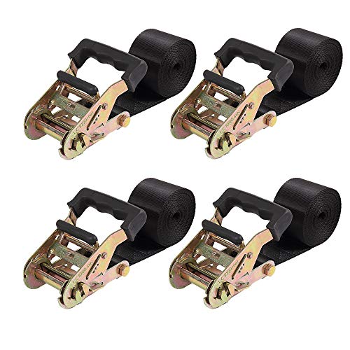 Endless Ratchet Tie Down Straps Heavy Duty Cargo Tie Downs, Sturdy Nylon Black Strap Down Ratcheting Securing Straps, Track Spring Fittings, Tie-Down Motorcycles, Trailer Loads, Kayak - size: 2"x10'-4pcs black