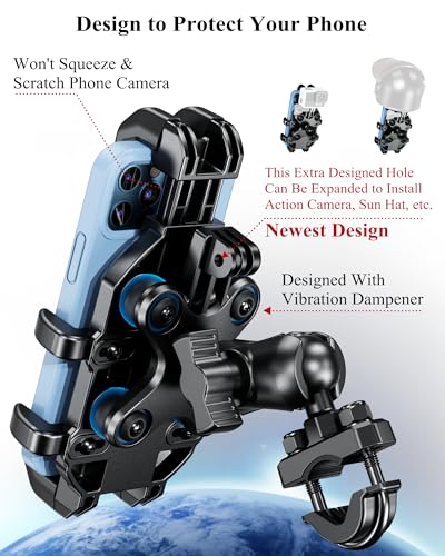 BRCOVAN Motorcycle Phone Mount Holder with Vibration Dampener | Anti-Shake Handlebar Cellphone Cradle for Bike Bicycle Scooter ATV, Adjustable Fit 5.4 - 6.9'' Smartphone