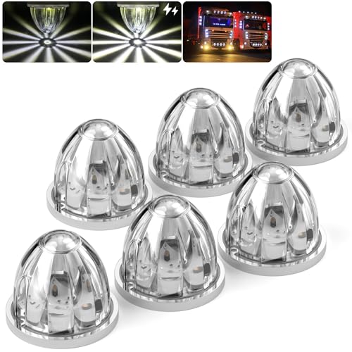 BJZ 6Pcs White Watermelon LED Strobe+Constant Marker Lights Dual Function Watermelon-Shaped Side Marker Clearance Tail Top Cap Roof Lights for Trailer Truck Semi-Trailer Heavy-Duty Truck Bus Van - color: White, size: 6 Pack