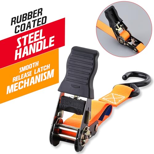 Ratchet Straps 2 Pack – 1 Inch x 13 Feet, 2000 lb Heavy Duty Tie Down Straps with S Hooks, Cargo Straps for Truck Trailer Motorcycle Straps, Luggage Straps