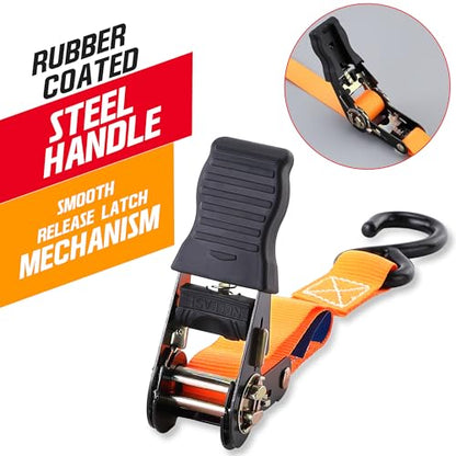 Ratchet Straps 2 Pack – 1 Inch x 13 Feet, 2000 lb Heavy Duty Tie Down Straps with S Hooks, Cargo Straps for Truck Trailer Motorcycle Straps, Luggage Straps