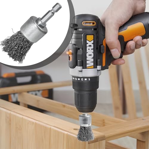 9 PCS Wire Brush Wheel for Drill, 0.8" 1" 1.2" Sizes - Crimped End Wire Brushes 1/4" Hex Shank Knotted Brush for Paint-Surface and Small Spaces