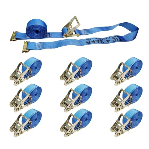 Mega Cargo Control E Track Logistic Tie Downs, 10 Pack 2" x 20' Blue E-Track Ratchet Straps for Trailers, Trucks, ATV, Cars - 1,466 Lbs WLL Heavy Duty - color: Blue, size: 10 Pack