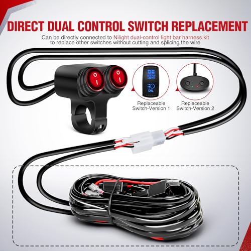 Nilight Motorcycle 7/8" (22mm) Handlebar Switch Plug and Play 12V Waterproof On Off Push Button Dual Control for ATV UTV Driving Light Bar - color: Motorcycle Handlebar Switch-Dual Control 4 Pin