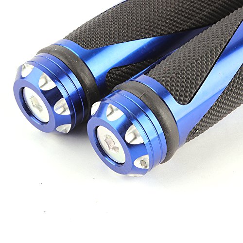 Pair of 7/8" 22mm Motorcycle CNC Aluminum Rubber Gel Hand Grips Handlebar for Sports Bike Chopper Cruiser Bike - color: Blue with Bar End