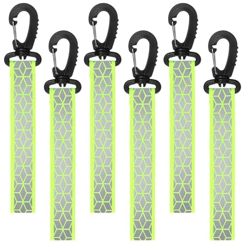 6 PCS Reflective Straps, Green Reflective Backpack Tags Bicycle Reflectives Pendant Glow in the Dark Keychain Safety Night Reflector Pendants for Clothes Cycling Walking Running Climbing Camping - color: Green