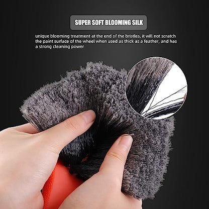 SPTA 8Pcs Wheel & Tire Brush Car Detailing kit, Easy Reach Wheel and Rim Brush, 5pcs Detailing Brushes, Short Handle Cleaning Brush, 1pc Microfiber Cleaning Cloth, Great to Clean Dirty Tires