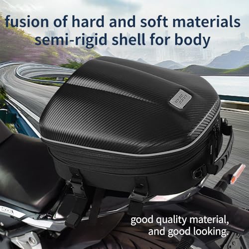 Motorcycle Tail Bag 15L-20L Expandable Motorcycle Backpack Helmet Bag ABS Hard Shell Waterproof Motorbike Storage Bags, Dual Use Luggage Rucksacks with Storage(Carbon)