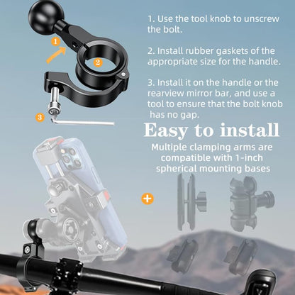 1" Aluminium Ball Mount Adapter, Ball Base Fits to Handlebar Diameter 0.86"-1.26" Rearview Mirror Pole and Bike Handlebar, Compatible with RAM Mounts Ball Sockets in 1 inch Socket (1pc)