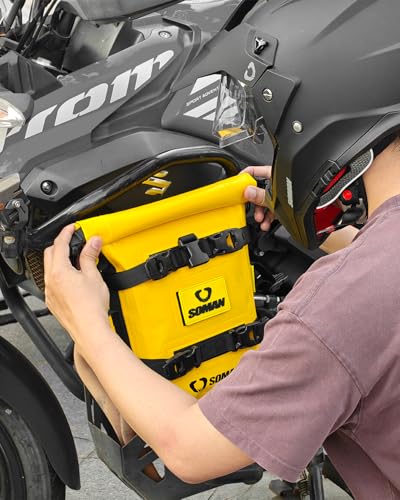Waterproof Motorcycle Crash Bar Bag 6L, Motorcycle Tail Bag Luggage with Shoulder Straps, Dry Bag Saddle Bag Used in Saddle Rack Rear Fender for Travel & Adventure (Yellow) - color: Yellow