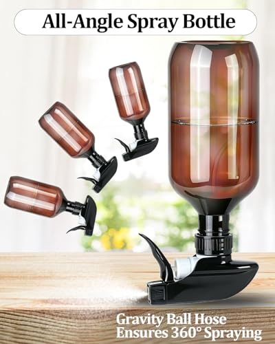 2 Pack 360° Spray Bottles, 16 oz Plastic Small Containers with Adjustable Spray Nozzles, Spray Bottles for Hair, Cleaning Solutions, BBQ and Plants Amber - color: Amber, size: 16 Ounces