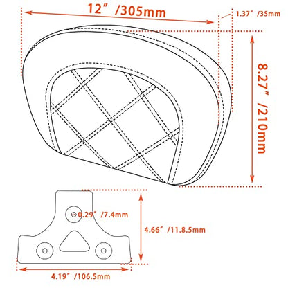 FOVPLUE Passenger Backrest Pad,Sissy Bar Pad for Harley Touring Electra Glide/Road Glide/Road King/Street Glide/Trike Freewheeler FLRT/FLHXXX, Double Orange Stitching - color: Orange