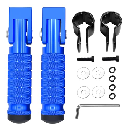 M8 Anti-Skid CNC Universal Motorcycle Foot Pegs Degree Foldable Footpegs Footrest,Upgrade Passenger Pedal For Mini Bike Dirt Pit Bike Electric Car Motorbike Honda Suzuki Yamaha Kawasaki (Blue) - color: Blue