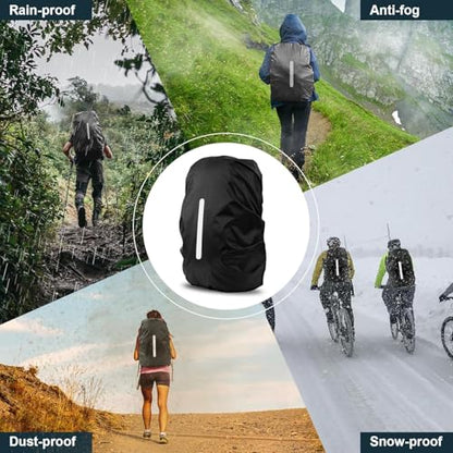 Backpack Rain Cover with Reflective Strip,1-Piece Medium (M) Fitted Water-Resistant Shell for Commuting and Outdoor Travel in Black