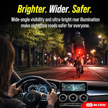 BLITZU USB-C Rechargeable Bike Tail Light 2 Pack, Bright Bicycle Rear Cycling Safety Flashlight Accessories for Night Riding, Cyborg 120T, 4 Light Modes for Adults Kids Men Women Road Mountain