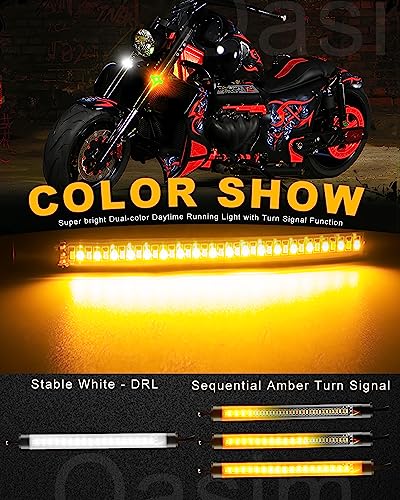 5in Motorcycle Daytime Running Light Switchback LED Strip White&Amber DRL Sequential Blinkers Ring Fork Turn Signal Light Strip DRL 5" LED Strip Light Bars for Cars Motorcycles ATV UTV 12V 2PCS