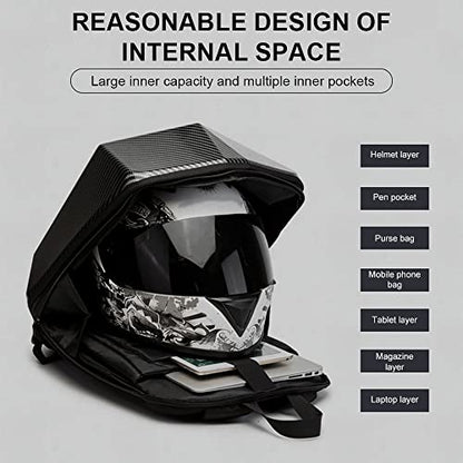 Motorcycle Backpack for Men Waterproof Carbon Fiber Motorbike Helmet Backpack Expandable Rear Seat Bag Moto Travel Luggage (carbon black) - color: Carbon Black